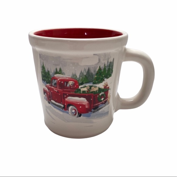 Magenta Christmas Oversized COFFEE Mug CUP Tree Labrador Puppy Truck Mistletoe - Picture 1 of 8